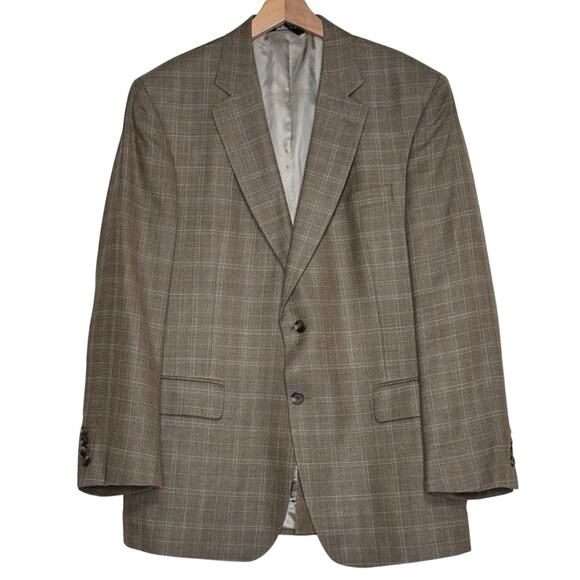 Jos. A. Bank Men’s 42R Blazer Sports Jacket‎ Light Brown Plaid 52% Silk 48% wool